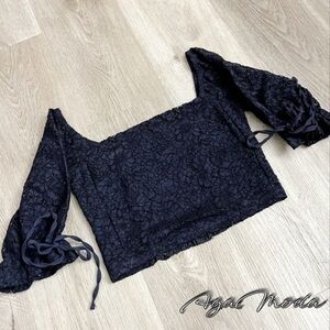 Zara Lace over Cropped Navy Top